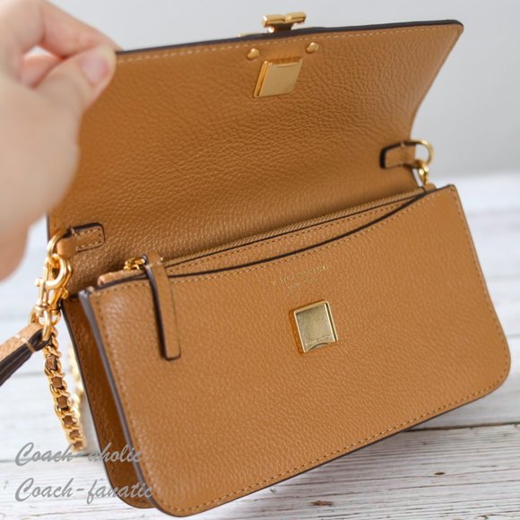 NWT Tory Burch Britten Chain Wallet with Wristlet Leather Crossbody in Tiramisu - Picture 9 of 11